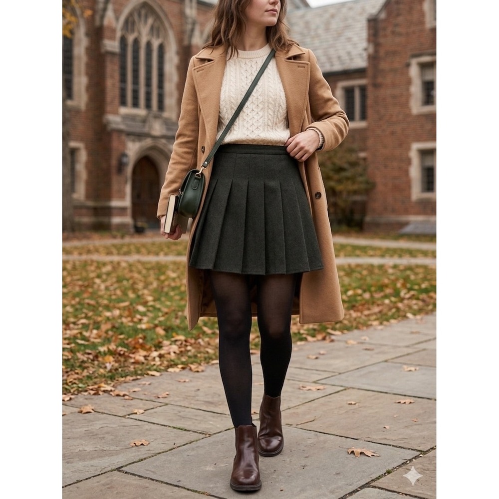 Hoerev Dark Gray Pleated Wool Blend Mini Skort Skirt XXL High Waisted Preppy‎